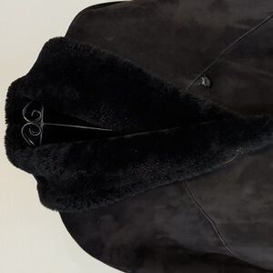 Dark  Black Suede Coat with Shearling Lining..